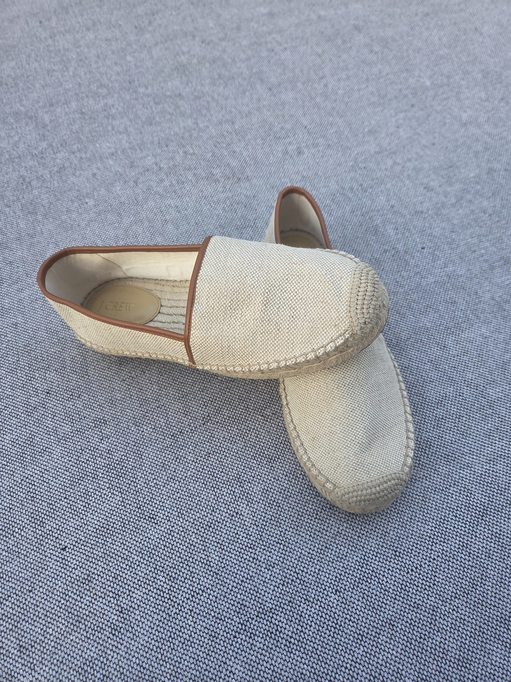 J.Crew Canvas Espadrille Flats Cream Tan Slip On Loafers Size 9.5 - Picture 7 of 8